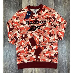 NWT - Reebok Men's Standard Big Logo Camo Burgundy Crewneck Sweatshirt Sz Small‎